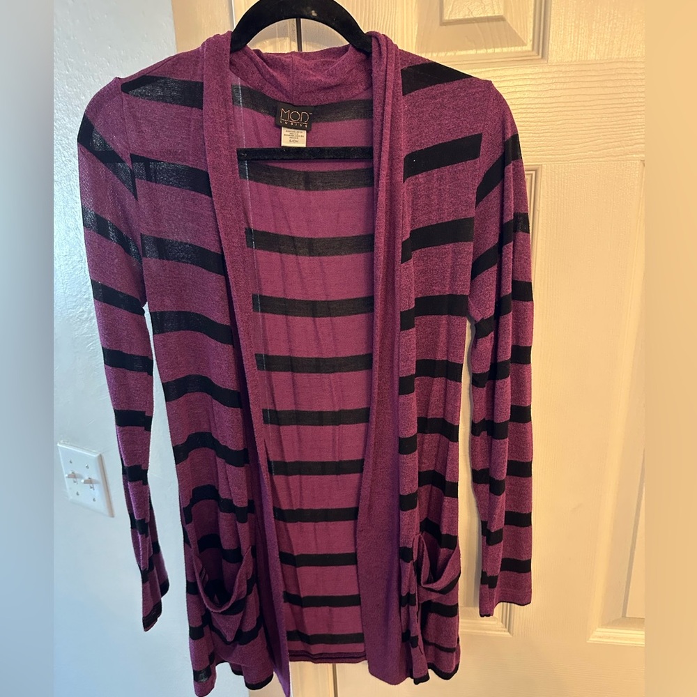 Women's Striped Cardigan in Purple and Black